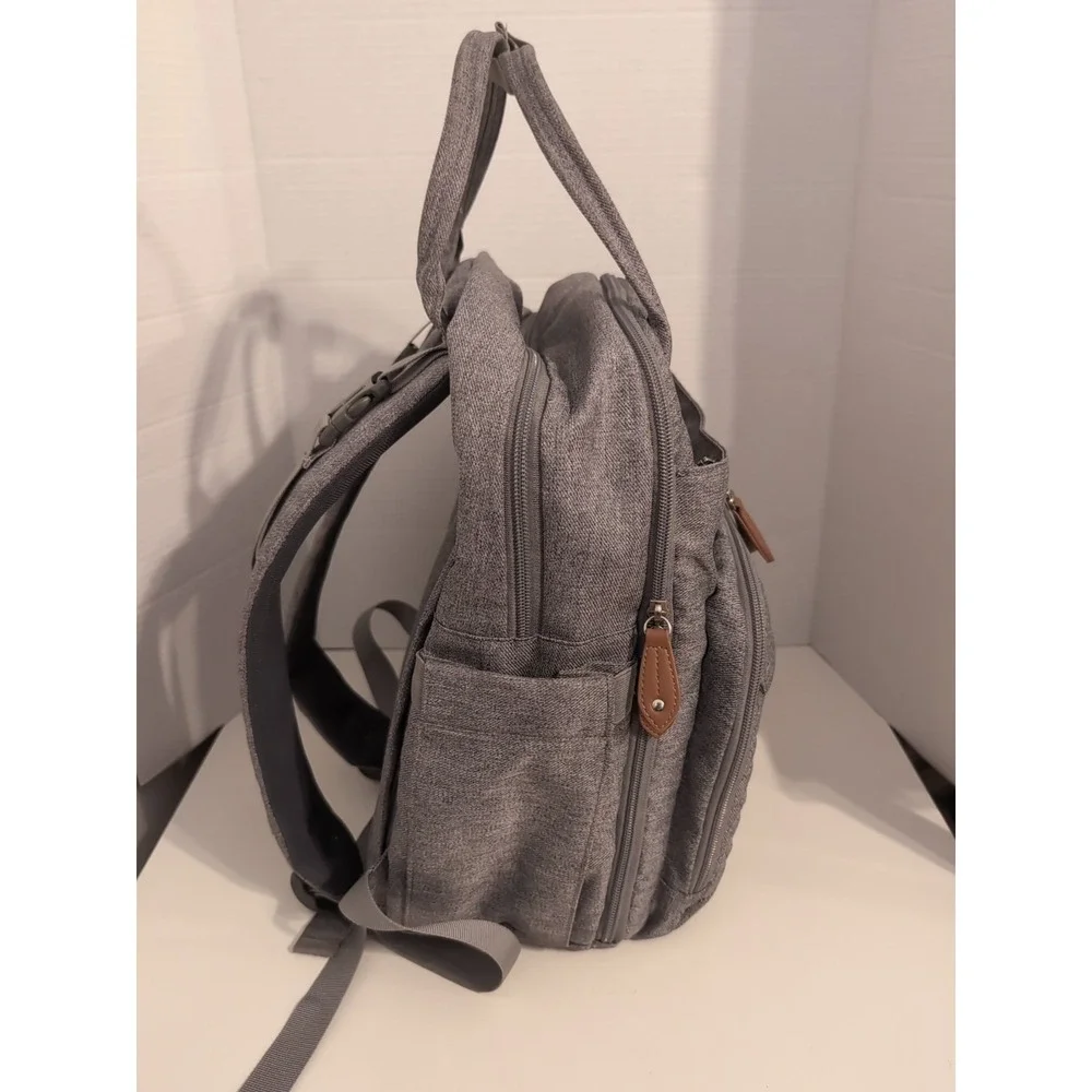 DIKALSLON Gray w/Brown Trim Backpack/Baby Bag Large Pockets Galore‎